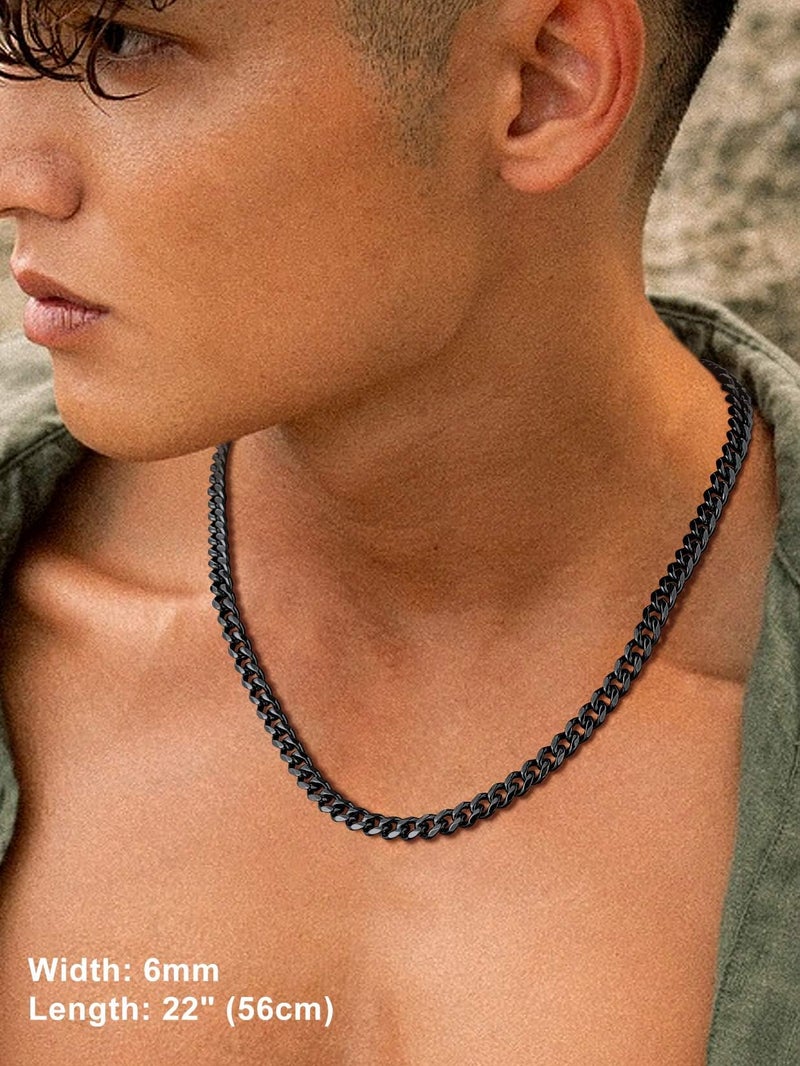 Suplight 6mm 316L Stainless Steel Miami Cuban Chains Necklaces Hip Hop Punk Jewelry Black Short Curb Cuban Link Chain Necklace for Men & Women 18 inches - Image 2